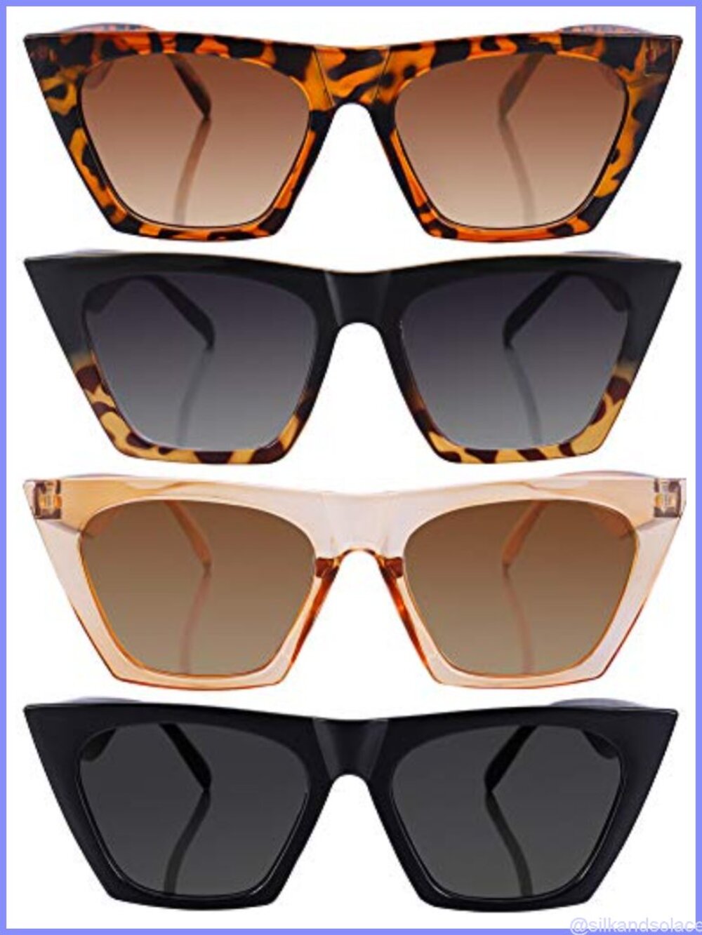 4 Pack Retro Large Cat Eye Sunglasses for Women, Mirrored Lenses, UV Protection